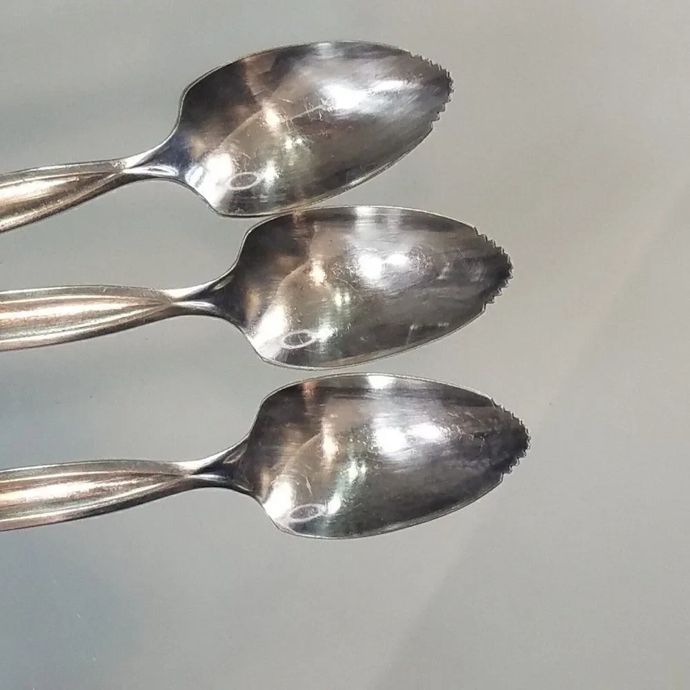 3 Vintage WM Rogers MFG CO Serrated Grapefruit Spoons Silverplate 6 In long